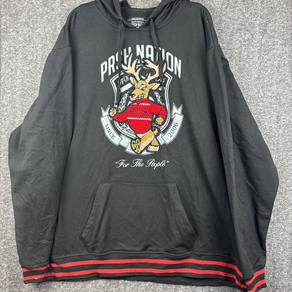 Parish‎ Nation Hoodie 4X Black Embroidered Deer Graphic Pullover Sweatshirt